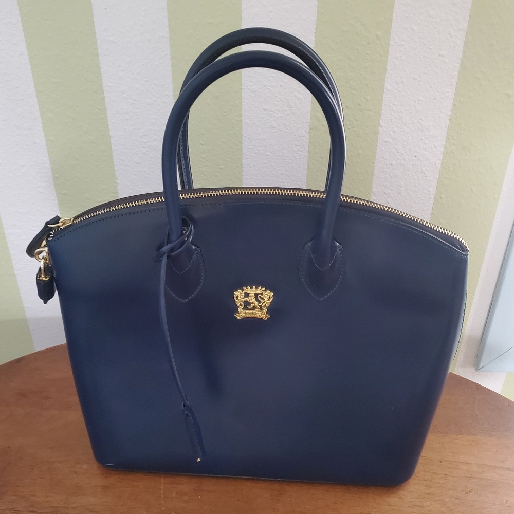 Pratesi Versilia Large Navy Patent Leather Handbag Bag